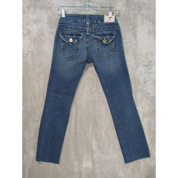 True Religion Jeans Women 27 x 27 Billy Flap Pockets Straight Low Rise Raw Hem - Picture 2 of 9